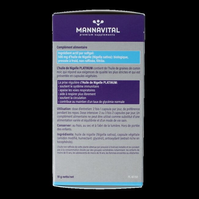 Huile de cumin noir platinum 120 capsules molles