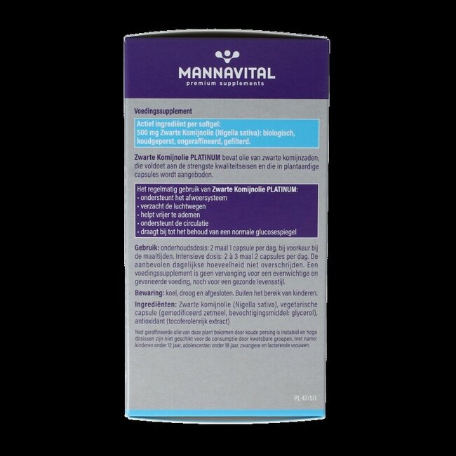 Zwarte komijnolie platinum 120 Softgels