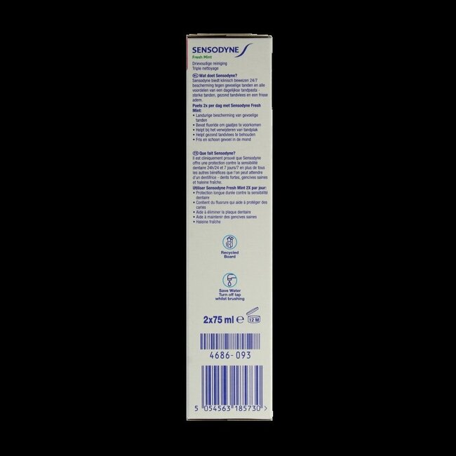 Dentifrice menthe fraîche 2 x 75 ml 150 millilitres