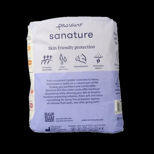 Sanature Pro Vivo protections incontinence normal coton 12 pièces