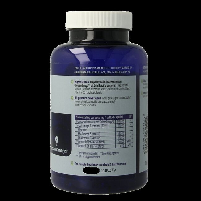 Huile de Poisson 1400 TG Triglycérides avec D3 90 Softgels
