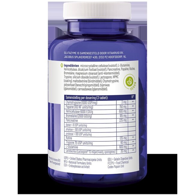 Glutazyme oa Spijsverteringsenzymen en L-Glutamine 180 Tabletten