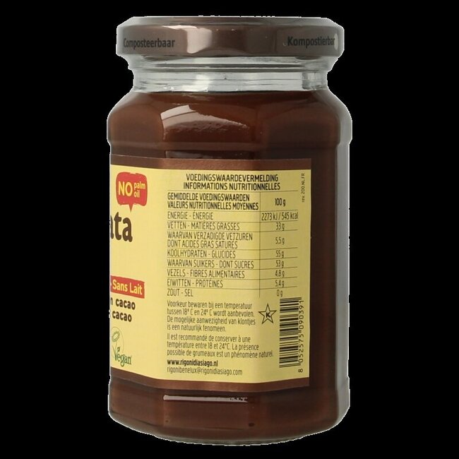 Hazelnootpasta zonder melk bio 250 Gram