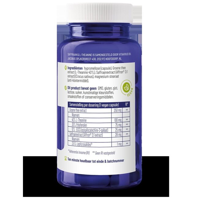 Saffraan 28mg (Affron) & L-Theanine 90 Vegetarische capsules