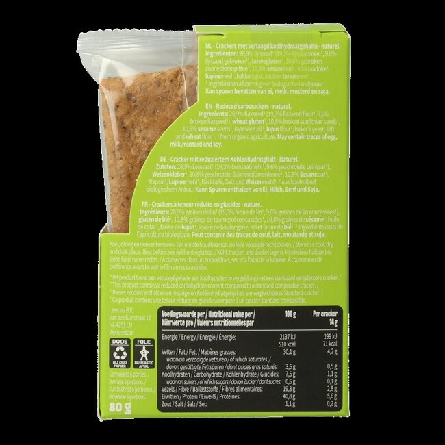 Qrackers lowcarb 3 x 2 stuks bio 80 Gram