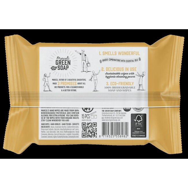 Lingettes pour les mains vanille & fleur de cerisier bio 15 pièces