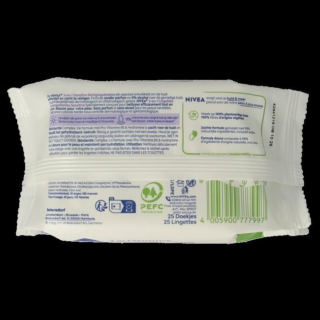 Sensitive reinigingsdoekjes 25 Stuks