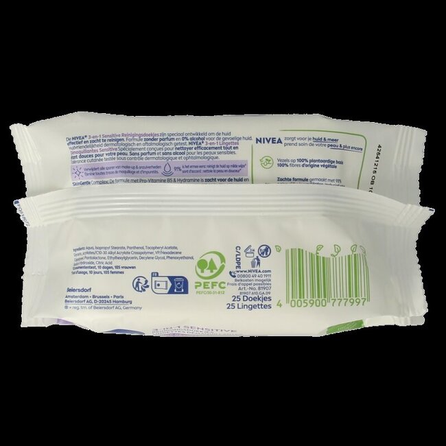 Lingettes nettoyantes Sensitive 25 pièces