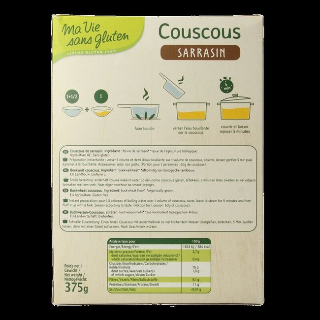 Couscous 100% boekweit glutenvrij bio 375 Gram