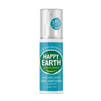 Happy Earth Pure deodorant spray cedar lime 100 Milliliter
