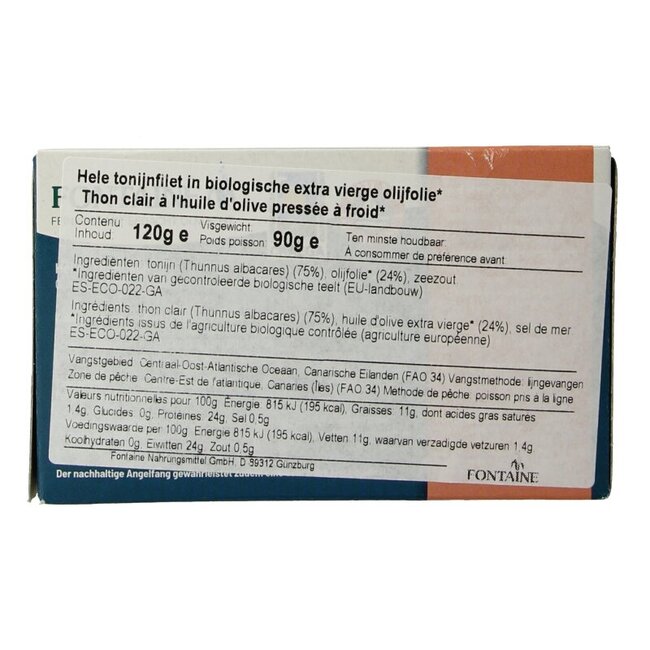 Tonijnfilet in olijfolie bio 120 Gram