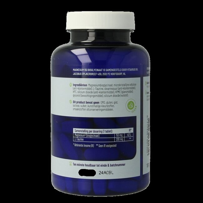 Magnesium 150 Bisglycinaat met 200mg L-Taurine 90 Tabletten