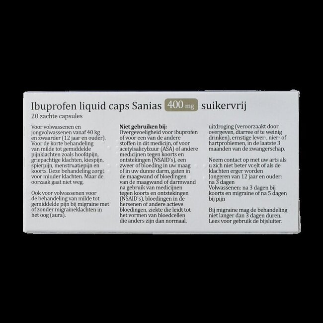 Ibuprofen liquid 400mg suikervrij 20 Capsules