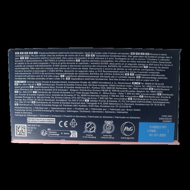 Elektrische tandenborstel pro 3 3900 black pink 1 Set