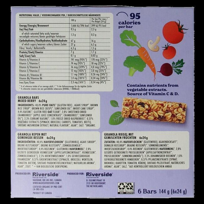 Made Good Granola bar mixed berries 24 gram bio 6 Stuks