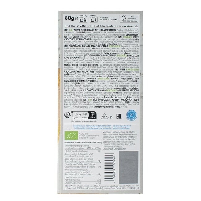 Chocolade wit stracciatella bio 80 Gram