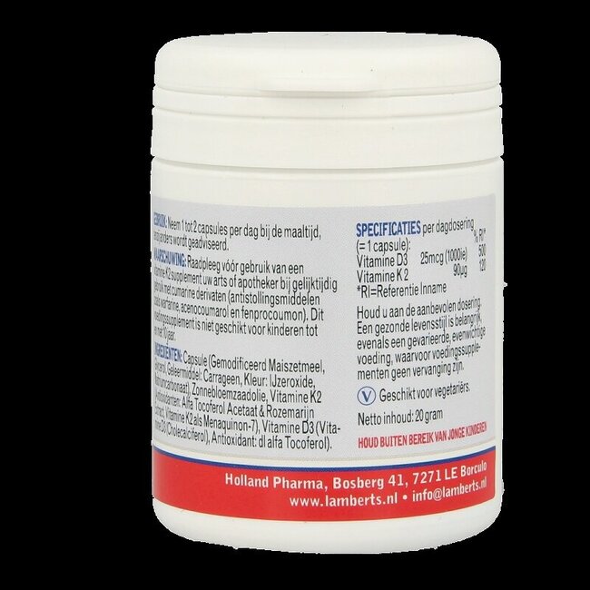 Vitamine D3 1000IE en K2 90mcg 60 Capsules