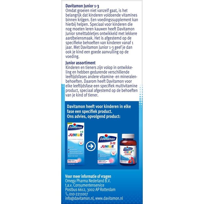 Junior 1-3 smelttablet aardbei  150 Tabletten