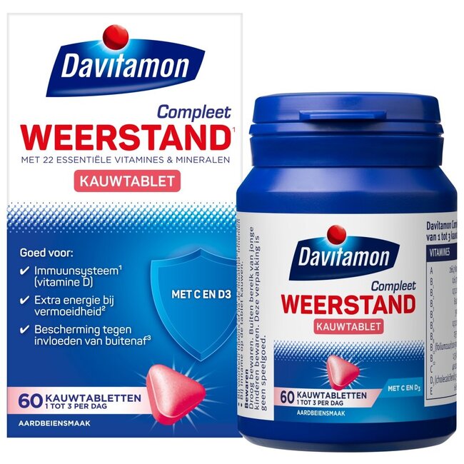 Compleet weerstand kauwvitamines aardbei 60 Kauwtabletten