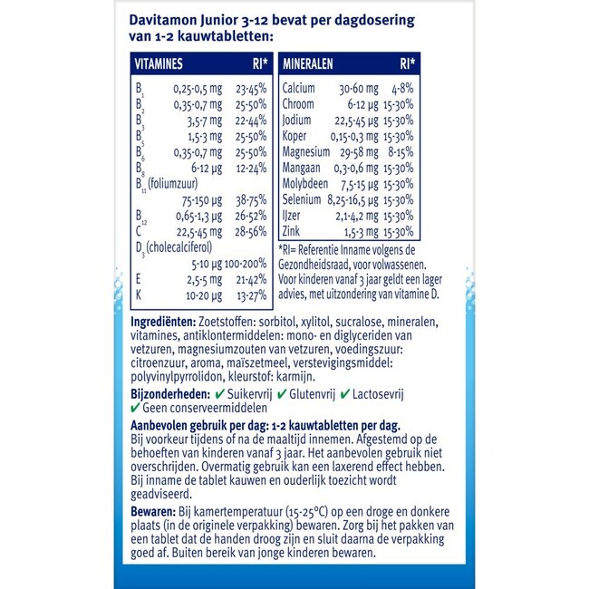 Junior 3-12 framboos 120 Kauwtabletten