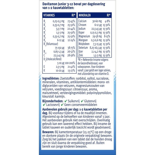 Junior 3+ framboos 60 Kauwtabletten