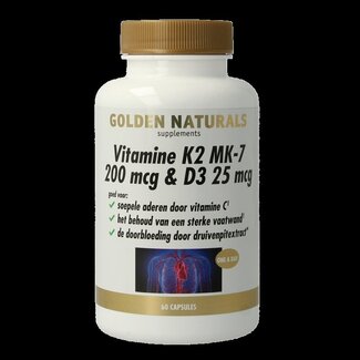 Golden Naturals Vitamine K2 200mcg & D3 25mcg 60 Vegetarische capsules