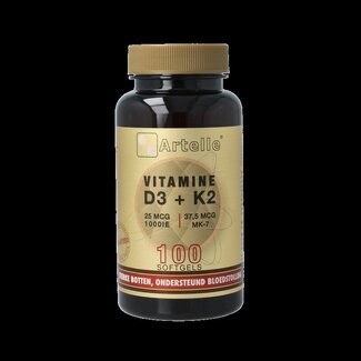 Artelle Vitamine D3 25mcg + K2 37,5 mcg MK-7 100 Softgels