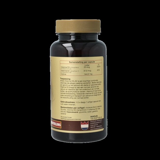 Vitamine D3 25mcg + K2 37,5 mcg MK-7 100 Softgels