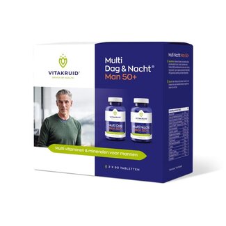 Vitakruid Multi Dag & Nacht Man 50+ 100% Vegan 2 x 90 180 Tabletten