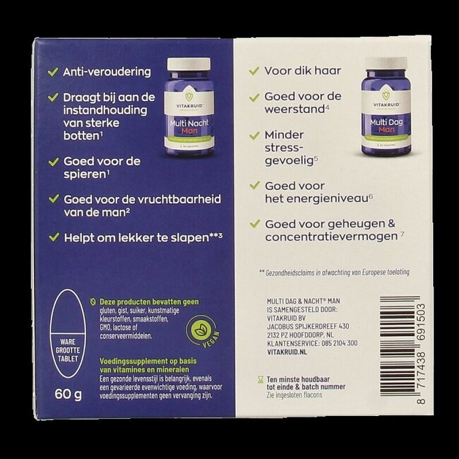 Multi Dag & Nacht Man 100% Vegan 2 x 30 60 Tabletten
