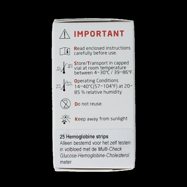 Multicheck hemoglobine teststrips 25 Stuks