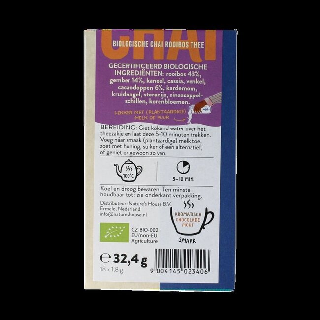 Rooibos chai thee bio 18 Zakjes