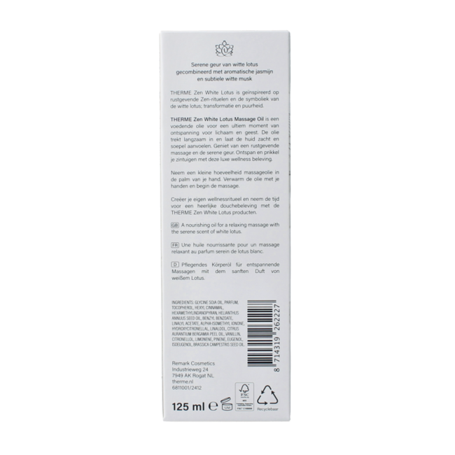 Zen white lotus massage oil 125 Milliliter