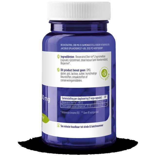 Resveratrol (Veri-te) 200 mg met Bioperine 60 Vegetarische capsules