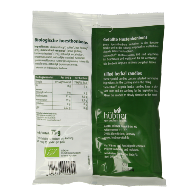 Hubner Tannenblut organic cough sweets 75 Gram