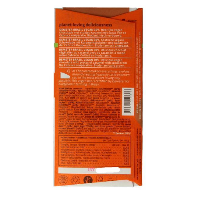 Chocolatemakers Brasil caramelo 30% vegano demeter bio 80 g