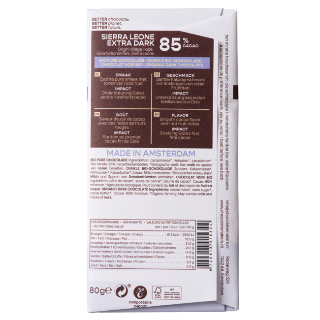 Chocolatemakers Little bee eater 85% pure organic 80 Gram