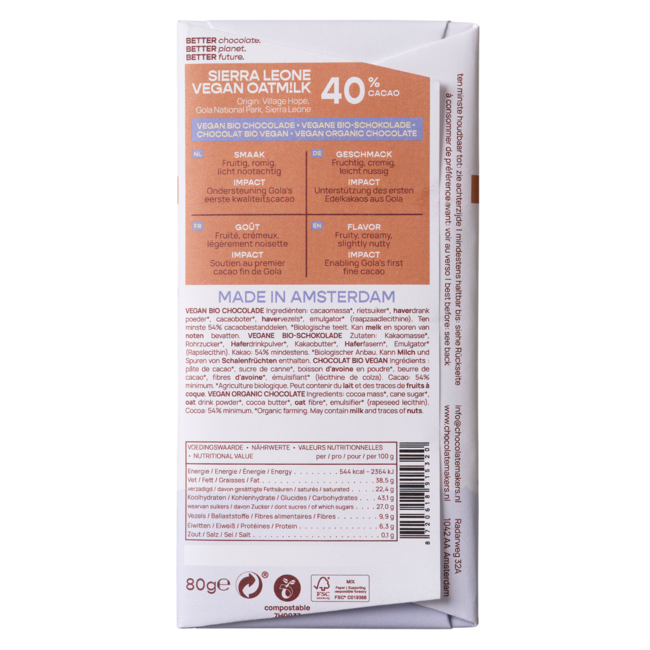 Chocolatemakers Little bee eather 40% Vegano Bio 80 Grammi