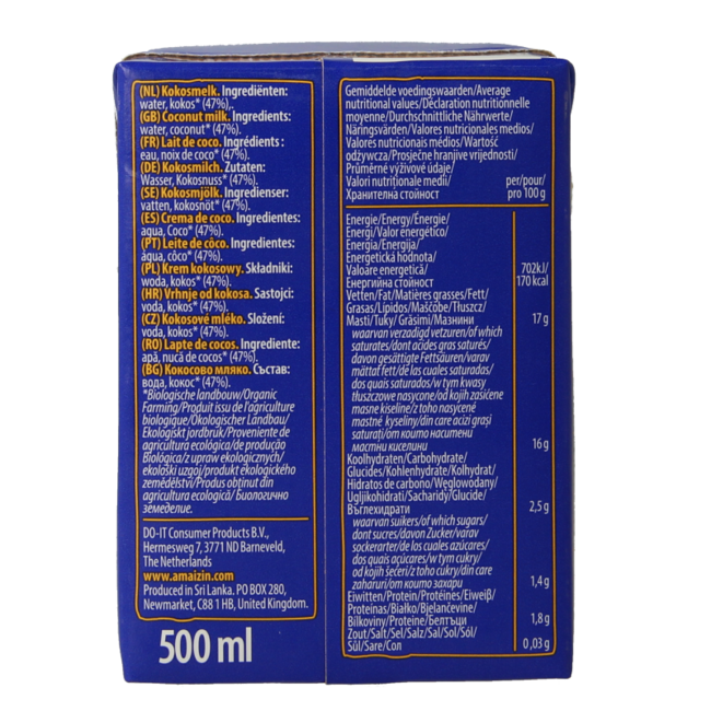 Kokosmelk bio 500 Milliliter