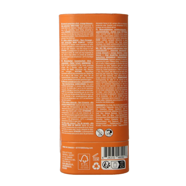 Attitude Sunly Sonnencreme-Stick LSF30 Orangenblüte 60 Gramm
