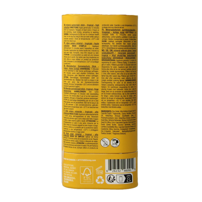 Attitude Sunly Sonnencreme-Stick SPF30 Tropisch 60 Gramm