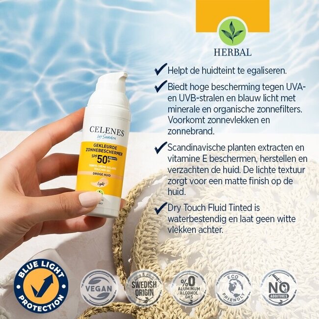 Fluido leggero colorato Celenes Herbal Dry Touch SPF50+ 50 Millilitri