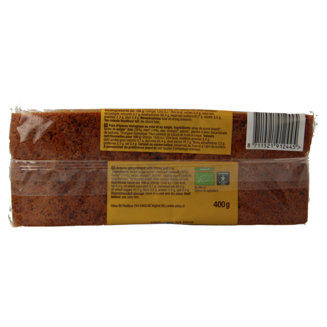 Pan de especias con miel y centeno bio 400 gramos