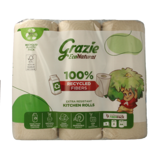 Grazie Natural Kitchen Roll 3-ply 3 Pieces