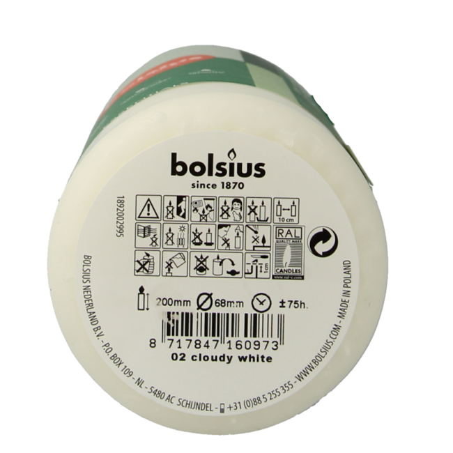 Bolsius Pillar Candle 200/68 cloudy white 1 Piece