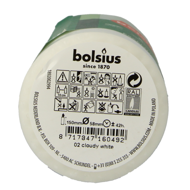Vela de pilar Bolsius 150/58 blanco nube 1 unidad