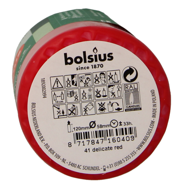 Bolsius Stompkaars 120/58 delicate red 1 Stuks