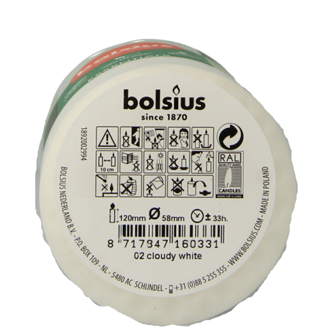 Bougie pilier Bolsius 120/58 blanc nuageux, 1 pièce
