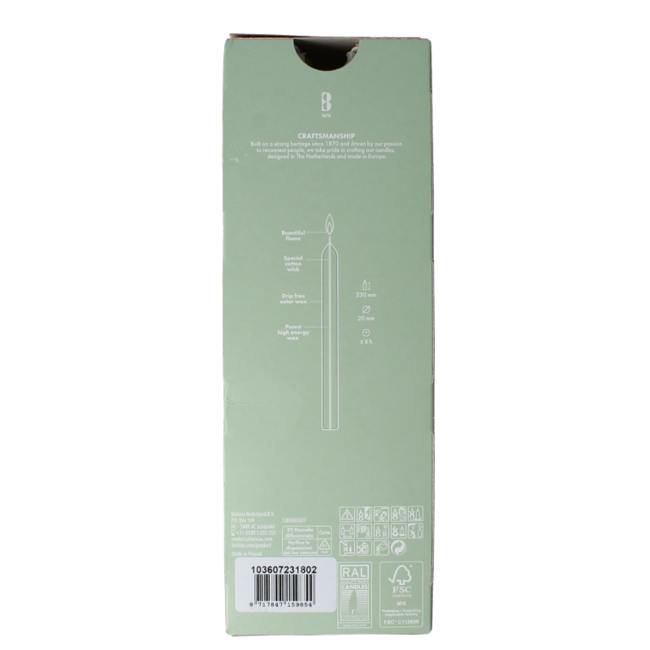 Velas de cena Bolsius 230/20 blanco nublado 8 unidades