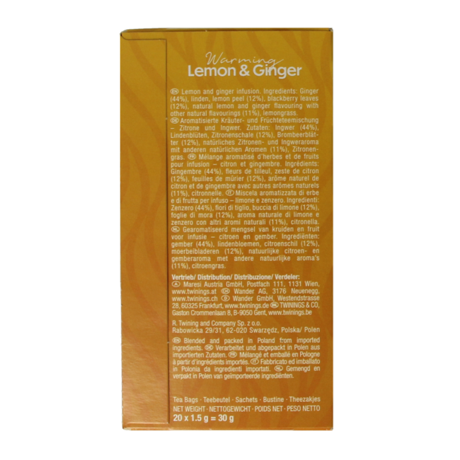 Té de Limón y Jengibre, 20 Bolsitas